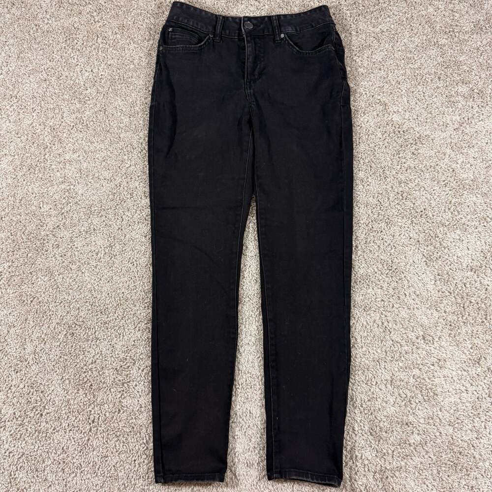 Seven7 Womens Size 6 Black Skinny Jeans Stretch Mid Rise Slim Dark Wash Denim